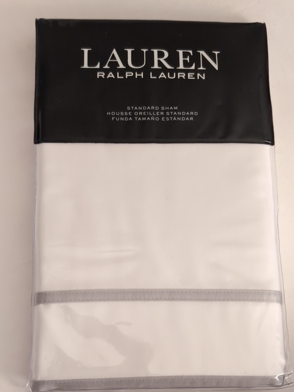 Ralph Lauren Spencer White Standard Sham with Gray Trim